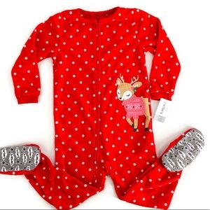 NWT Red Polka-Dot & Reindeer Footie Pajamas Size 4